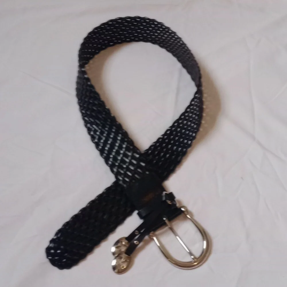Michael Kors Black Woven Belt with Silver Accents, Medium